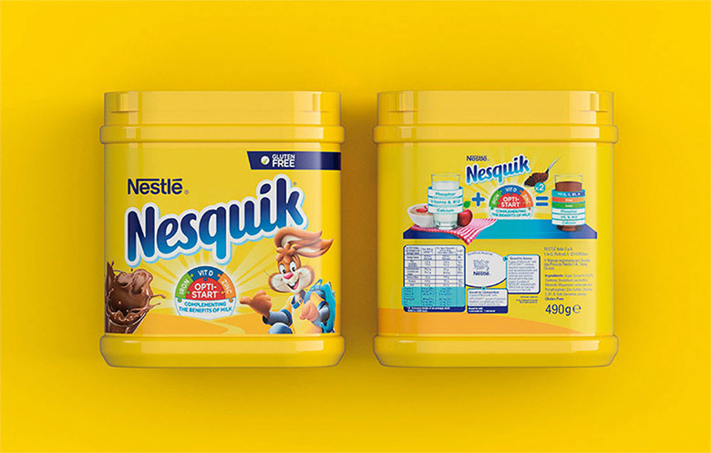 Nesquik速溶巧克力粉标志，Nesquik速溶巧克力粉LOGO，Nesquik速溶巧克力粉品牌形象设计，雀巢品牌设计，巧克力品牌设计